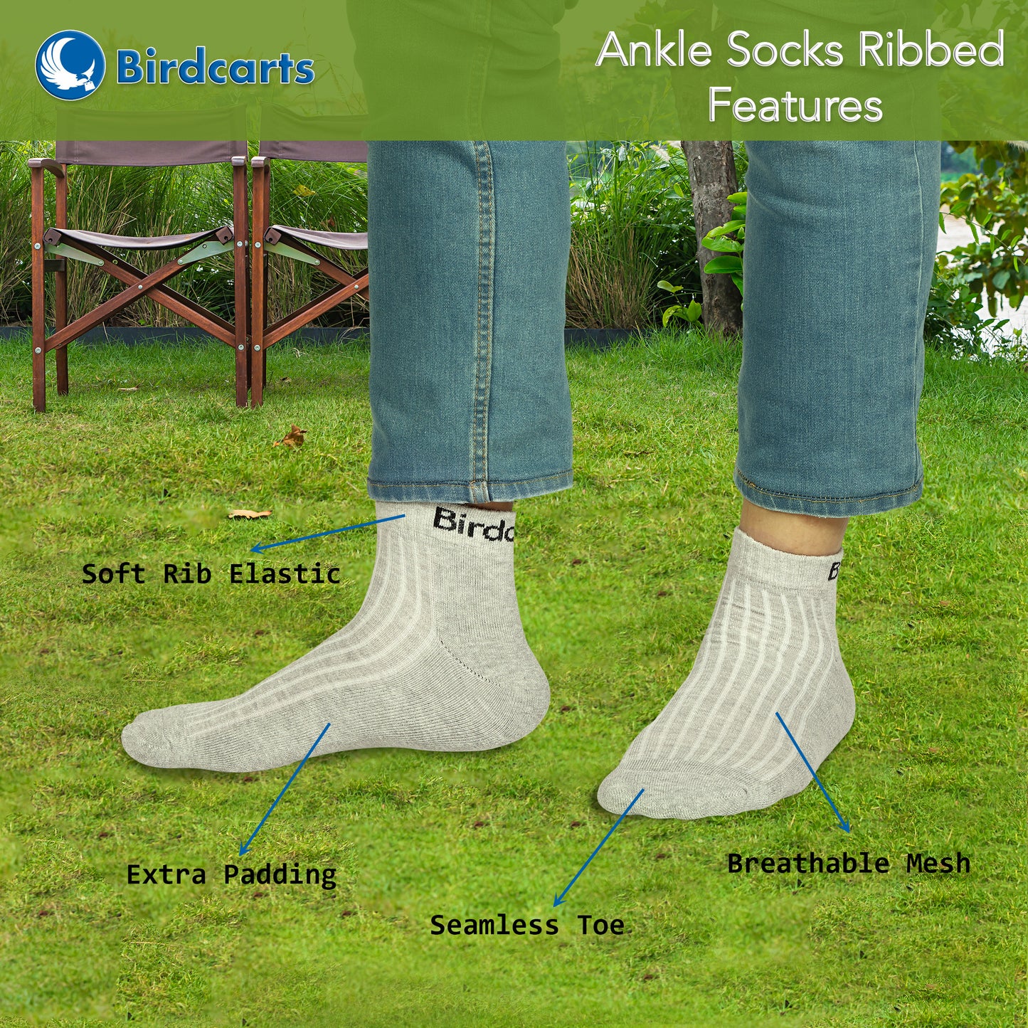 5 Pairs Ankle Socks - Ribbed (Black, Navy Blue, White, Grey & Dark Grey)