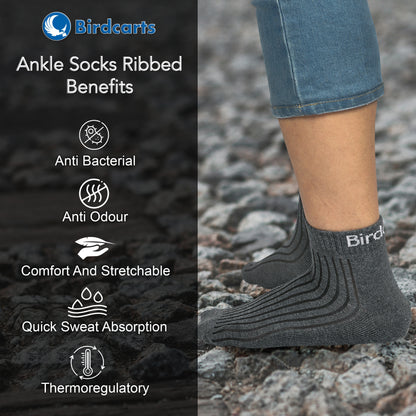 5 Pairs Ankle Socks - Ribbed (Black, Navy Blue, White, Grey & Dark Grey)