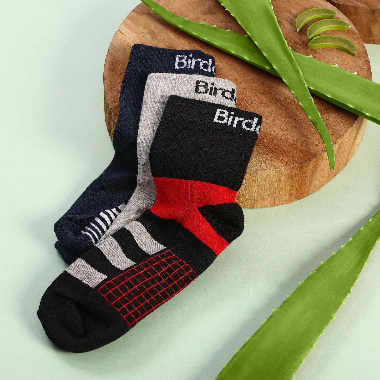 3 Pairs Ankle Socks - Coloured (Black Red, Black Grey & Navy Blue White)