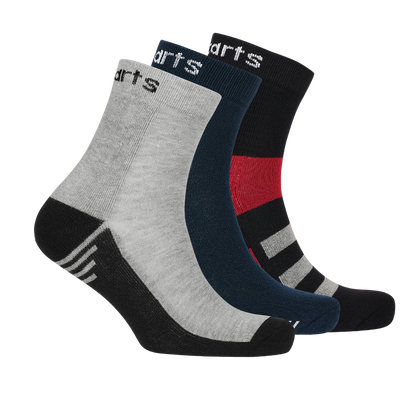 3 Pairs Ankle Socks - Coloured (Black Red, Black Grey & Navy Blue White)