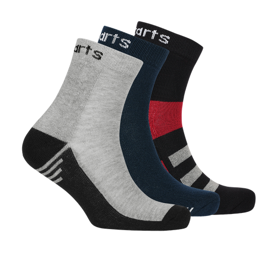 3 Pairs Ankle Socks - Coloured (Black Red, Black Grey & Navy Blue White)