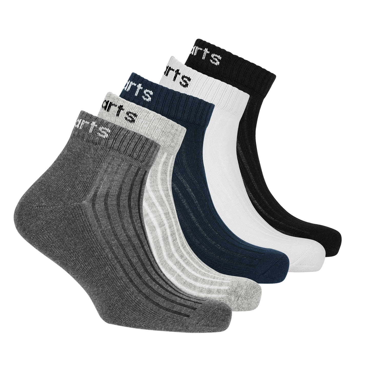 5 Pairs Ankle Socks - Ribbed (Black, Navy Blue, White, Grey & Dark Grey)